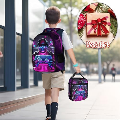 Boys Backpack with Lunch Box and Pencil Case, 3Pcs Gamer Backpack for Boys Teens, 17 Inch Large Capacity - color: GAME-HJQZ-8