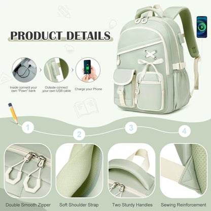 DIGOBAY Backpacks for Girls - 3PCS Girls Backpack with Lunch Box & Pencil Pouch School Backpacks for Elementary Middle High College School Bookbag for Teen Girl Kids Students Green - color: Green