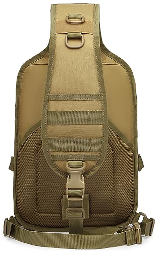 Tactical Sling Pack Big Crossbody Backpack Over Shoulder Bag Military for Men Hiking Outdoor Sport Gym - color: Brown Tan