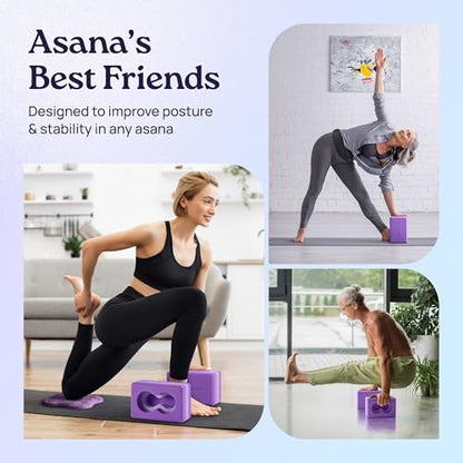 Deep-Zen® Yoga Blocks Wrist Support; Yoga Blocks 2 Pack with Knee Pads and Strap to Put Less Weight on Wrists; Durable, Versatile Yoga Brick Exercise Block Set, Blocks Yoga - color: Purple