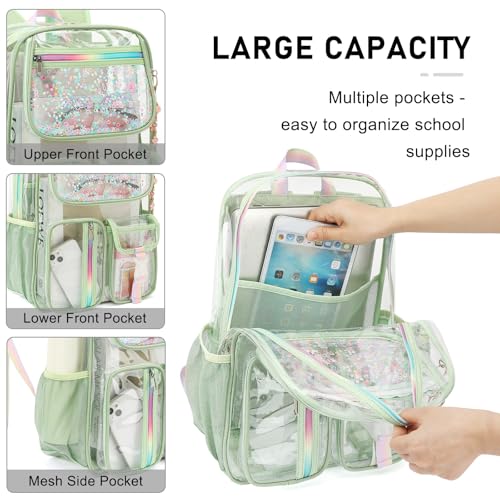 Clear Backpack for Girls Women, School Bookbag Heavy Duty See Through Backpacks (Matcha Green) - color: Matcha Green