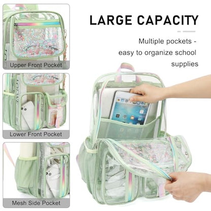 Clear Backpack for Girls Women, School Bookbag Heavy Duty See Through Backpacks (Matcha Green) - color: Matcha Green