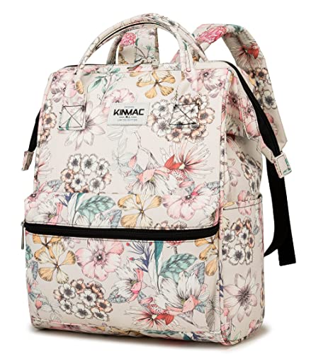 Kinmac Wide Open Style Laptop Backpack for Laptop Up to 15.6 Inch Men Women Travel Outdoor Backpack (Floral) - color: Floral（open Wide）