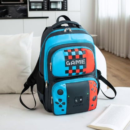 JIANYA School Backpack for Boys and Girls Elementary Children's School Bag Kids Backpack with Lunch Box - color: Gamer/ Blue