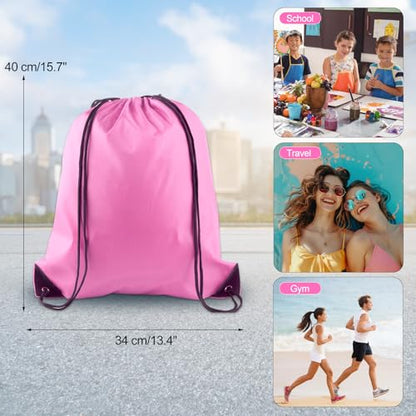 KUUQA 25Pcs Pink Drawstring Backpack Bags - color: Pink