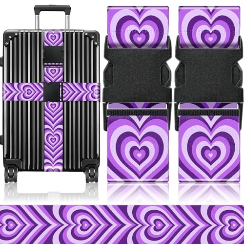 Slohif Luggage Straps for Suitcases Travel Belt Accessories Luggage Connector Identifiers 2 Pack Over Handle with Buckle Unique Nylon Adjustable Strap for Sleeping Bag Car Seat Purple - color: Purple heart