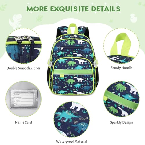 3PCS Boys Backpack Ages 5-8 with Lunch Bag & Pencil Case, Toddler School Backpack for Kids Boys - 15inch Backpack Boy Bookbag for Preschool Kindergarten Elementary School - color: Dinosaur