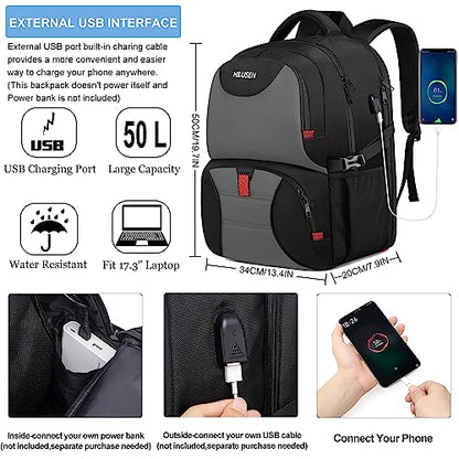 Lunch Bag Backpack, Insulated Cooler Lunch Box Backpack, Extra Large 17inch Travel Laptop Backpack 50L with USB Charging Port, Water Resistant Big work Backpack for Men Women , Grey - color: Grey