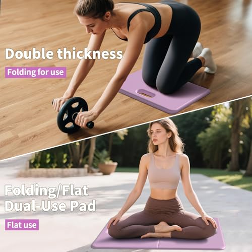 PAIDU Yoga Knee Pad - 1 Inch Thick with Extra Cushioning, Pain-Free for Knees, Elbows, Wrists and Back | Foldable and Multi-Functional, Suitable for Home Gym, Pilates, Plank, Abdominal Training Fitness Mat - color: Purple + Warm Grey