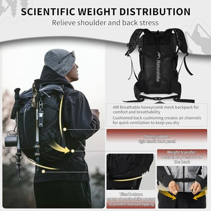 Naturehike Hiking Backpack, 30+5L Travel Backpack with Macromolecule Fabric, Hiking Daypack with AIR Backpack System for Women Men - color: Black