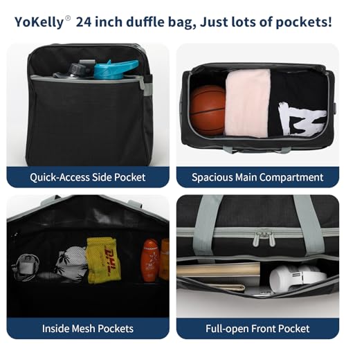 Men's 65L Gym Bag with Wet Pocket and Shoe Compartment- 24"x12.5"x13" Large Sports Duffle Bag for Gym Travel - Black - color: Black
