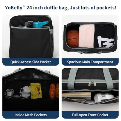 Men's 65L Gym Bag with Wet Pocket and Shoe Compartment- 24"x12.5"x13" Large Sports Duffle Bag for Gym Travel - Black - color: Black