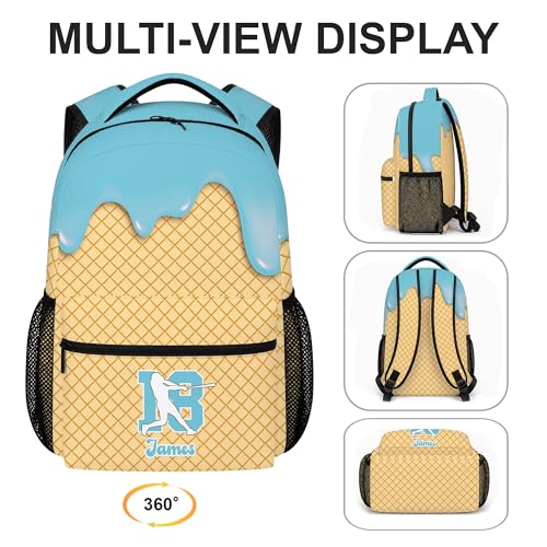 Personalized Baseball Drip Backpack for Kids Boys Girls, Blue Ice Cream Print Travel Bag, Multi Pocket Everyday Backpack (#1) - color: #1