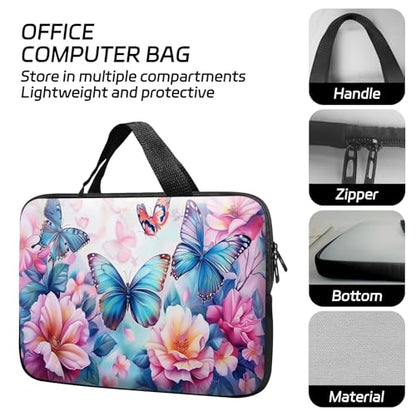 14 15 15.4 15.6 inch Laptop Handle Bag Computer Bag, Pouch Holder Notebook Sleeve Cover Soft Case Compatible for Dell,Lenovo,Toshiba HP, Asus Notebook-Pink Flower Butterfly - color: Pink Flower Butterfly