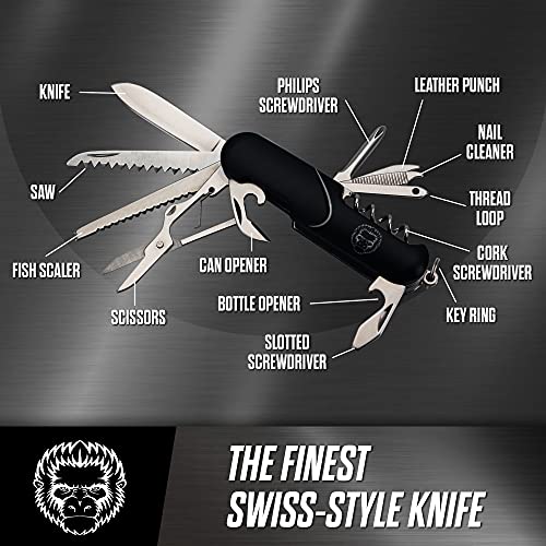 3 Piece Pocket Multitool Gift Set for Him-Stainless Steel Survival Multi Tool for Men - Clip to Belt & Backpack - Utility Knife Multitool, Pliers & Pocket Knife - Hiking, Camping & Fishing - style: Black 3 Piece