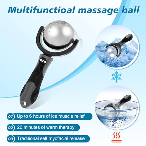 iECO Cold Massage Roller Ball - Ice Roller Ball for Muscles Deep Tissue, Cold & Heat Therapy, Plantar Fasciitis Roller - color: Gray+black