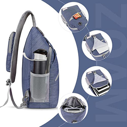 ZOMAKE Sling Bag,Small Crossbody Sling Backpack,Water Resistant Shoulder Daypack for Travel,Anti Thief Chest Bag for Hiking(Navy Blue(Stripe)) - color: Navy Blue(stripe)