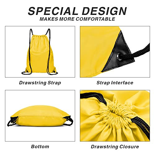 Drawstring Backpack Sports Water Resistant String Bag Sport Gym Sackpack for Women Men Large with Zipper, Yellow - color: Yellow
