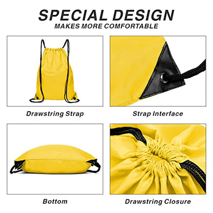 Drawstring Backpack Sports Water Resistant String Bag Sport Gym Sackpack for Women Men Large with Zipper, Yellow - color: Yellow
