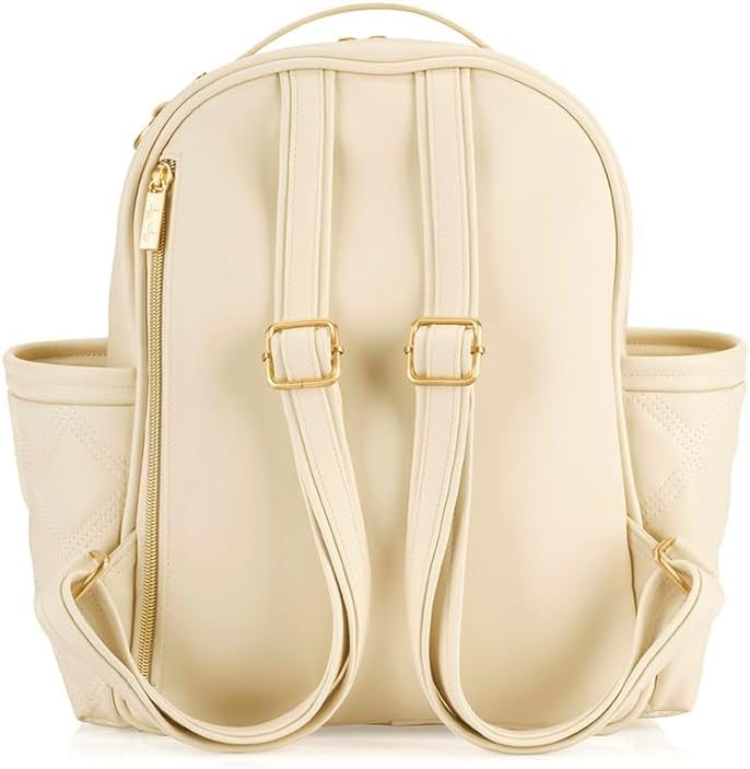 Itzy Ritzy Mini Diaper Bag Backpack – Chic, Compact Mini Plus Backpack with Changing Pad, 10 Pockets (6 Internal, 4 External), Grab-Top Handle & Rubber Feet (Milk & Honey) - color: Milk & Honey