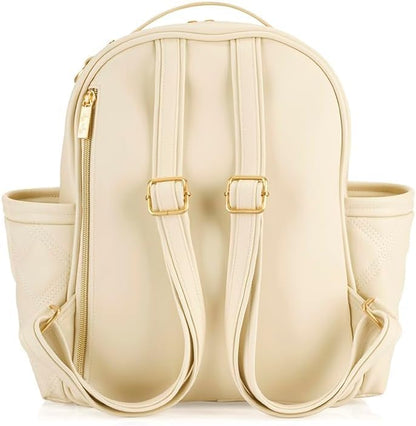 Itzy Ritzy Mini Diaper Bag Backpack – Chic, Compact Mini Plus Backpack with Changing Pad, 10 Pockets (6 Internal, 4 External), Grab-Top Handle & Rubber Feet (Milk & Honey) - color: Milk & Honey
