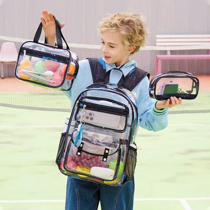 ACESAK Clear Backpack for Boys Girls - 3 Pcs Clear Heavy Duty with Lunch Bag - See Through Backpack Stadium Approved(Galaxy) - color: Galaxy