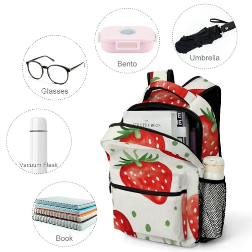 Men's Portable Backpack Lightweight Bookbag Strawberry Fruit Large Laptop Backpack with Adjustable Strap Casual Daypack for College Office - color: Color(538)