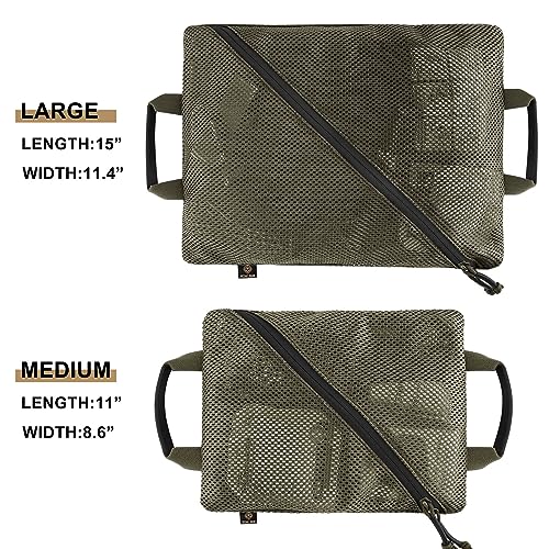 PETAC GEAR Tactical Storage Mesh Pouch Set,Insert Modular Utility Admin Pockets,Travel Organizer EDC Bag - color: Ranger Green -BK