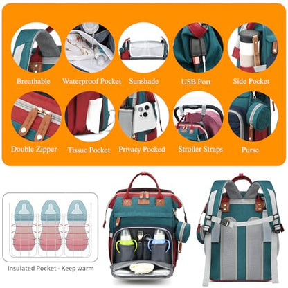 Astro alan Baby Diaper Bags with Changing Station, Waterproof Diaper Bag Backpack for Moms Dads with USB Charging Port, Baby Shower Gifts, Large Capacity diaper backpack, Red-Green-Blue - color: Red-green-blue