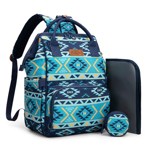 Montana West Wrangler Diaper Bag Backpack Aztec Callie Bag Travel Backpack Purses Western Multi-Function Baby Bags for Mom - color: Navy