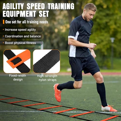 MUROZA Agility Ladder, Agility Speed Training Equipment Set, 20ft Speed Ladder, 12 Soccer Cones, 4 Hurdles, Jump Rope, Running Parachute, Soccer Football Basketball Training Equipment Accessories - color: Orange