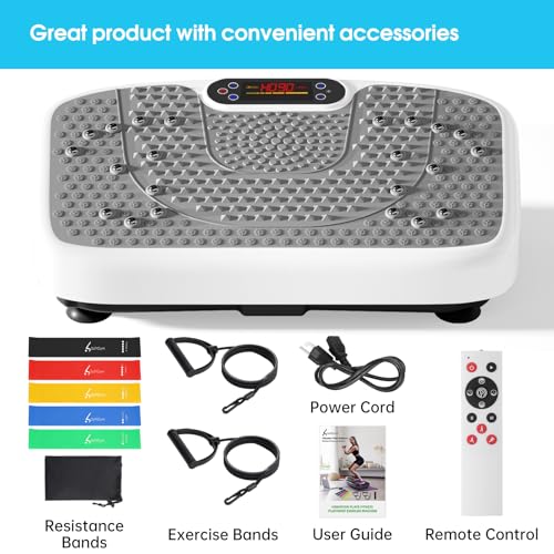 SoftGym Waver Vibration Plate Exercise Machine for Lymphatic Drainage Weight Loss,120 Speed Levels Vibrating Platform with Resistance Bands,Full-Body Workout Equipment for Muscle Activation - style: Slim- White