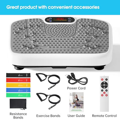 SoftGym Waver Vibration Plate Exercise Machine for Lymphatic Drainage Weight Loss,120 Speed Levels Vibrating Platform with Resistance Bands,Full-Body Workout Equipment for Muscle Activation - style: Slim- White