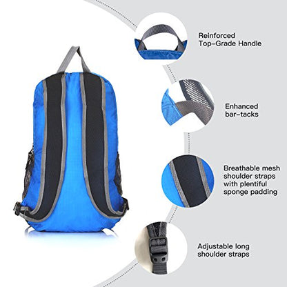 Outlander Packable Handy Lightweight Travel Hiking Backpack Daypack-Light Blue - color: Light Blue, size: 20L