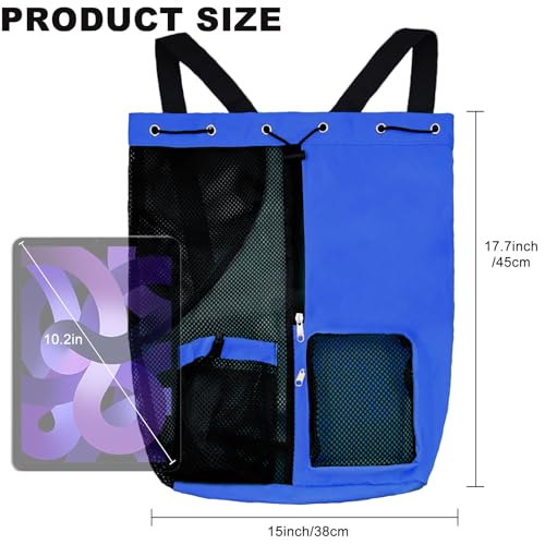 Mesh Beach Backpack with Wet Pocket Drawstring Pool Bag Waterproof Swimming Bag Gym Backpack for Men & Women - color: Royal Blue
