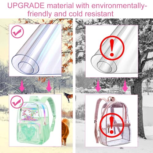 3PCS Clear Bookbag, Women’s Sequins Transparent Backpack Set, Cute Heavy Duty See-Through School Bag for Teens and Elementary Students – Flower Green Love - color: Flower Green Love Clear Backpack Set