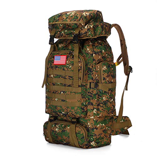 70l Hiking Backpack for Men Waterproof Military Camping Rucksack Travel Daypack - color: Junglecamouflage