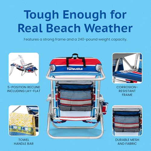Homevative Cooler+ Folding Backpack Beach Chair with 5 Positions, Towel bar, XL Cooler Pouch, Storage Net, Cup and Phone Holder, Fireworks, 2 Pack - color: Fireworks