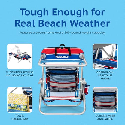 Homevative Cooler+ Folding Backpack Beach Chair with 5 Positions, Towel bar, XL Cooler Pouch, Storage Net, Cup and Phone Holder, Fireworks, 2 Pack - color: Fireworks