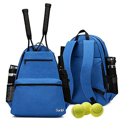 Sucipi Tennis Bag Professional Tennis Backpack for Men and Women Racket Bags Holds 2 Rackets with Ventilated Shoe Compartment - color: Dark Blue