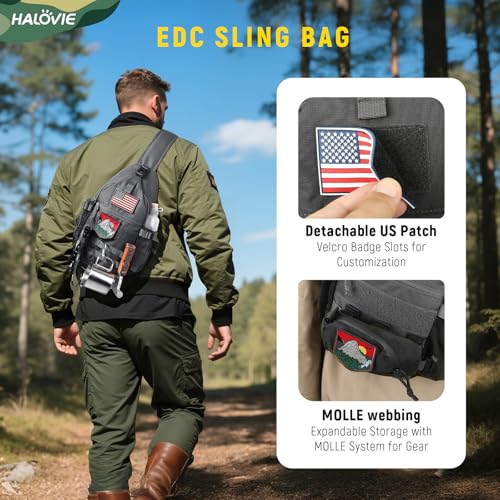 HALOVIE Crossbody Sling Bag Anti Theft RFID Sling Backpack Lightweight Travel Hiking EDC Tactical Chest Shoulder Pack Gift for Men - color: Gray