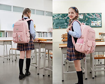 Makukke School Backpacks for Teen Girls - Laptop Backpacks 15.6 Inch College Cute Bookbag Anti Theft Women Casual Daypack,Pink Backpack - color: Pink