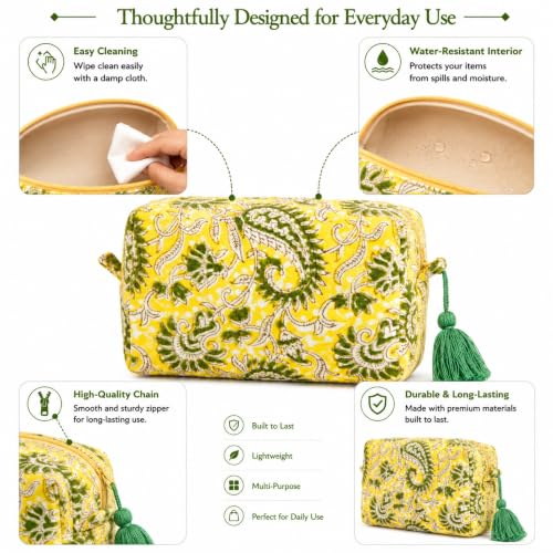 Huar Travel Makeup Bag- Large Capacity Cosmetic Bags for Women - color: Lemon Bloom