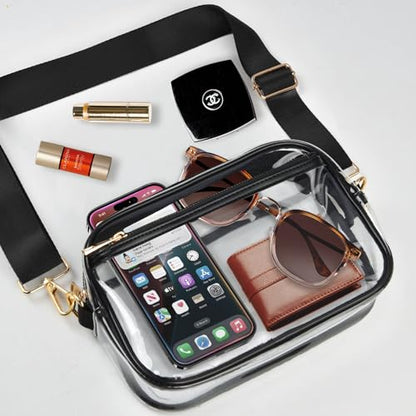 Clear Bag Stadium Approved, Clear Crossbody Bag Purses for women for Concert, Sports, Festivals - color: Black