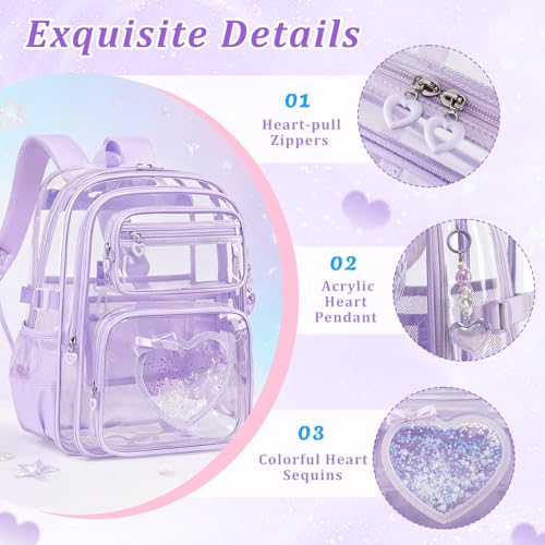 Clear Backpack for School Girls, Cute Heavy Duty PVC Transparent Bookbag, See-Through Bag for Stadium Event Purple - color: Purple
