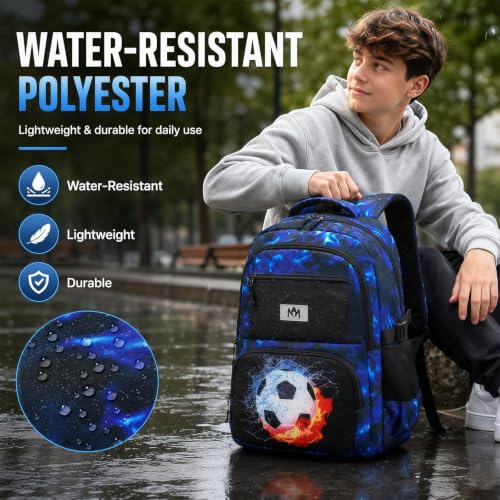 Bluboon Kids Backpack Boys Camo Bookbag Teens Elementary School Bag Daypack Travel Back Pack Middle school (Blue-Black Football) - color: Blue-black Football
