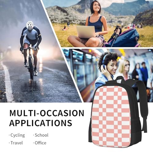 Breathable Outdoor Daypack Checkered Pink, Durable Anti Theft Travel Backpack Adjustable Strap Shoulder Bag for Hiking Camping City Walking - color: Design (547)