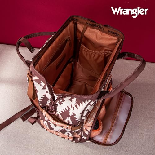 Montana West Wrangler Diaper Bag Backpack Aztec Callie Bag Travel Backpack Purses Western Multi-Function Baby Bags for Mom - color: Brown