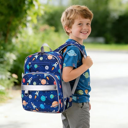 3PCS Boys Backpack Ages 5-8 with Lunch Bag & Pencil Case, Toddler School Backpack for Kids Boys - 15inch Backpack Boy Bookbag for Preschool Kindergarten Elementary School - color: Rocket & Planet