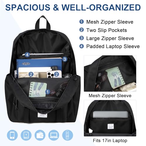 VASCHY Backpack for Men, Unisex Large Fashion Schoolbag Book bag Rucksack for High School/College/Work/Travel/Commuter Black - color: Black